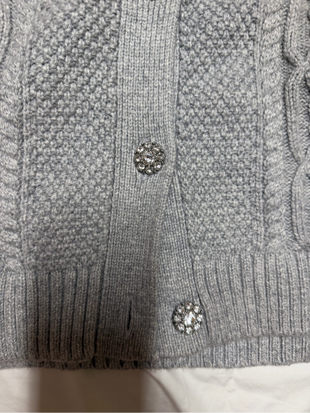Talbots Light Gray Cable-Knit Ruffle Neck Cardigan - Picture 2 of 5
